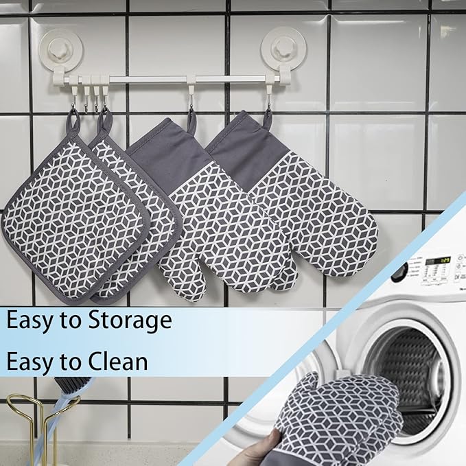 Oven Mitts and Pot Holders Sets 6pcs, Thick Cotton Oven Gloves High Heat - Image 9