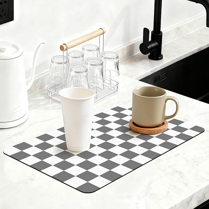 12" x 20" Checkered Dish Drying Mat by Unknown