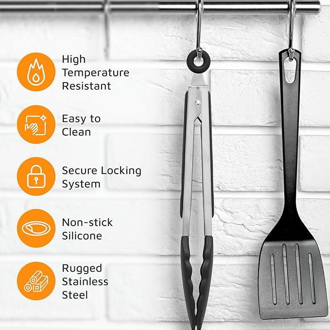 Popco 3-Piece Kitchen Tongs Set – Stainless Steel Heat Resistant Silicone Tips - Image 5