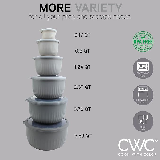 COOK WITH COLOR Prep Bowls with Lids- Wide and Deep Nesting Plastic Small - Image 4