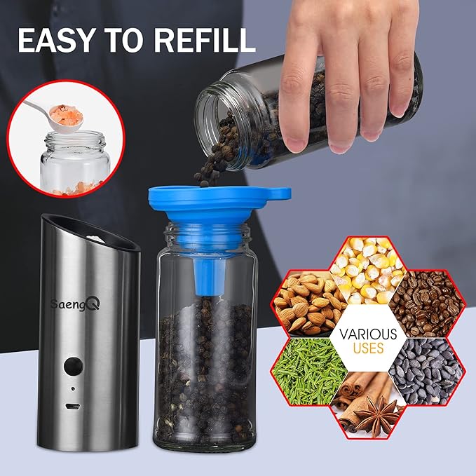 Gravity Electric Salt and Pepper Grinders refillable 1 Pack, USB Rechargeable - Image 6