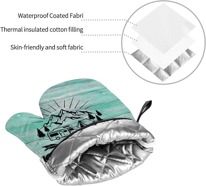 Happy Camper Oven Mitts and Pot Holders Sets of 4, Resistant Hot Pads - Image 7