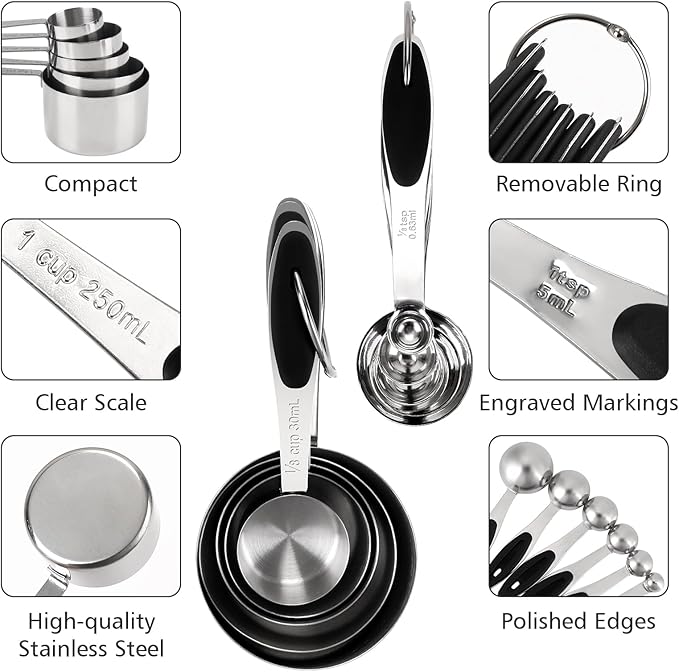 Accmor 11 Piece Metal Measuring Spoons Cups Set, Premium Stainless Steel - Image 4