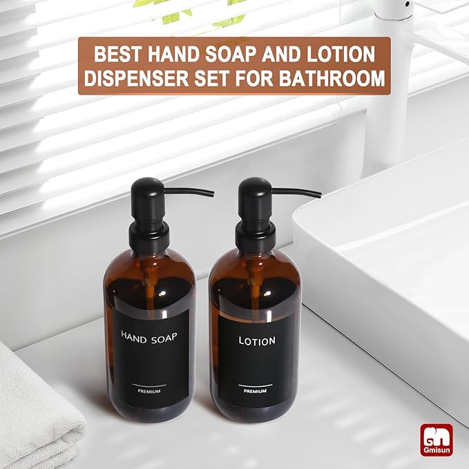 GMISUN Amber Glass Soap Dispenser, 2 Pack Bathroom Hand Soap Dispensers - Image 5