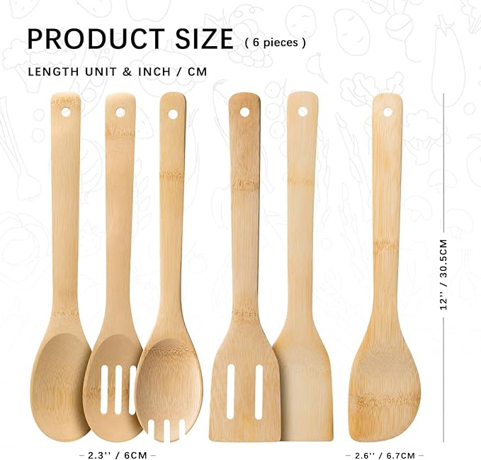 Wooden Spoons for Cooking, Wooden Spoon & Wooden Spatula, Bamboo Cooking - Image 2