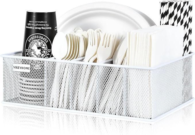 VIKEYHOME Paper Plate Organizer, Metal Silverware Caddy - Image 2