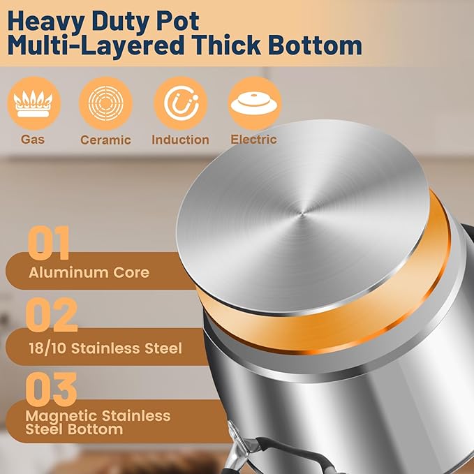 AOSION 6 Quart Stainless Steel Stock Pot - Image 3