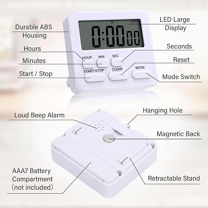 Leumoi 2 Pcs Digital Kitchen Timer 24 Hour Clock and Alarm Function Timer - Image 3