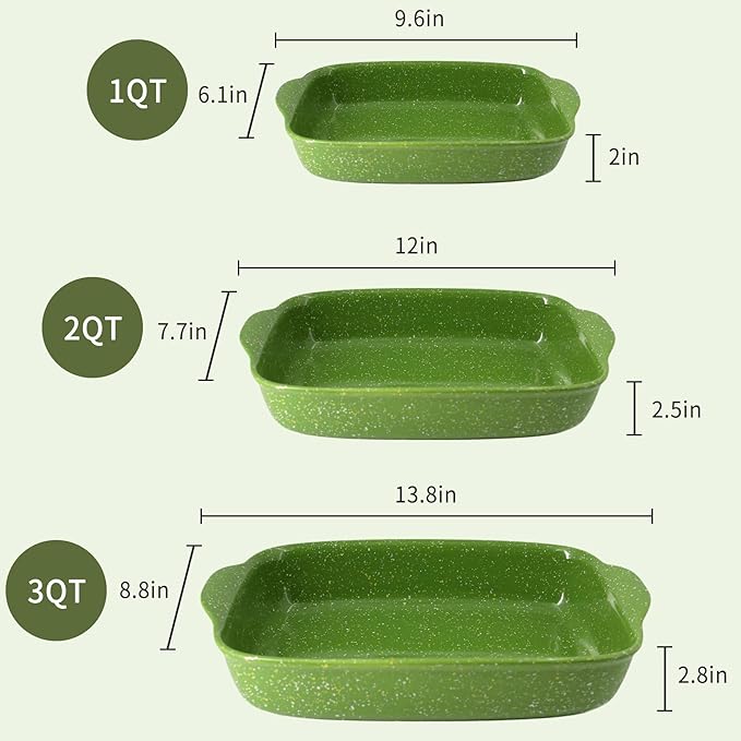 Ceramic Baking Dishes for Oven, Heavy Duty Bakeware Dish Set of 3, Rectangular - Image 2