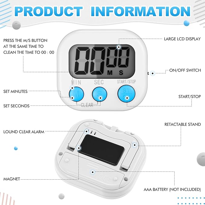Xuhal 12 Pieces Digital Kitchen Timer Bulk, Small Magnetic Timers - Image 4
