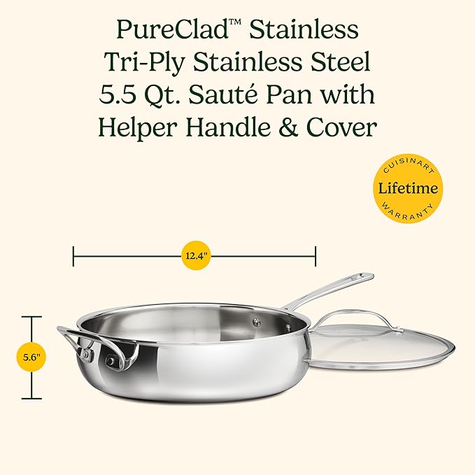 Cuisinart PureClad™ Triple Ply Stainless Steel 5.5 Qt. Saute Pan w/Cover - Image 9