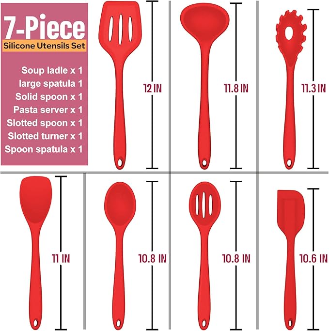 Silicone Cooking Utensils Set, E-far 7-Piece Red Heat Resistant Kitchen - Image 4