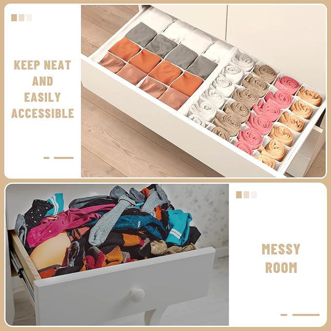 Criusia 3 Pack Sock Underwear Drawer Organizer Dividers, 64 Cell Fabric - Image 3