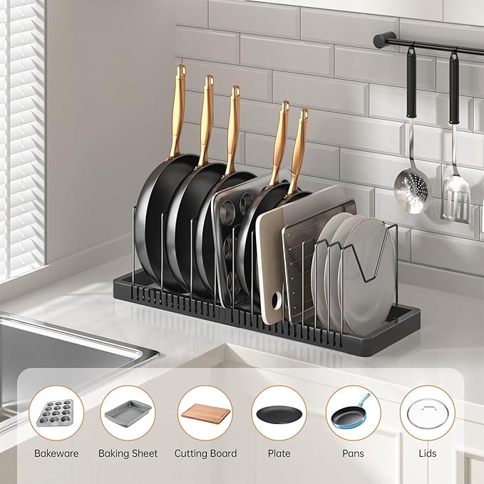 PanPanPal Pots and Pans Organizer under Cabinet, Expandable Pot Lid Organizer - Image 3