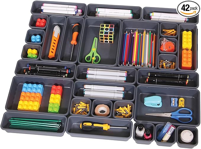 TENABORT 42 Pack Interlocking Desk Drawer Organizer Tray Dividers Plastic by TENABORT