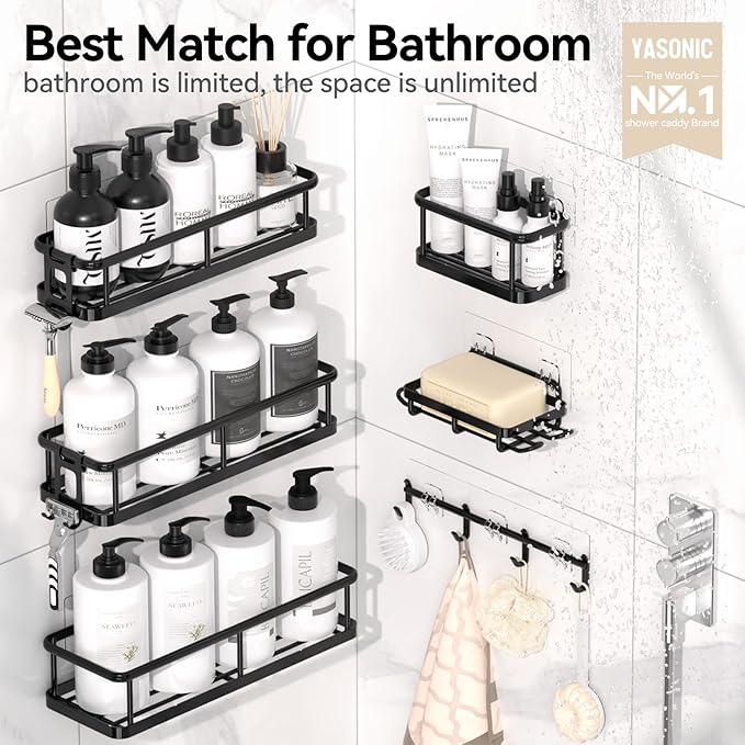 YASONIC Shower Caddy Adhesive, 100% Rustproof Shower Organizer - Image 7