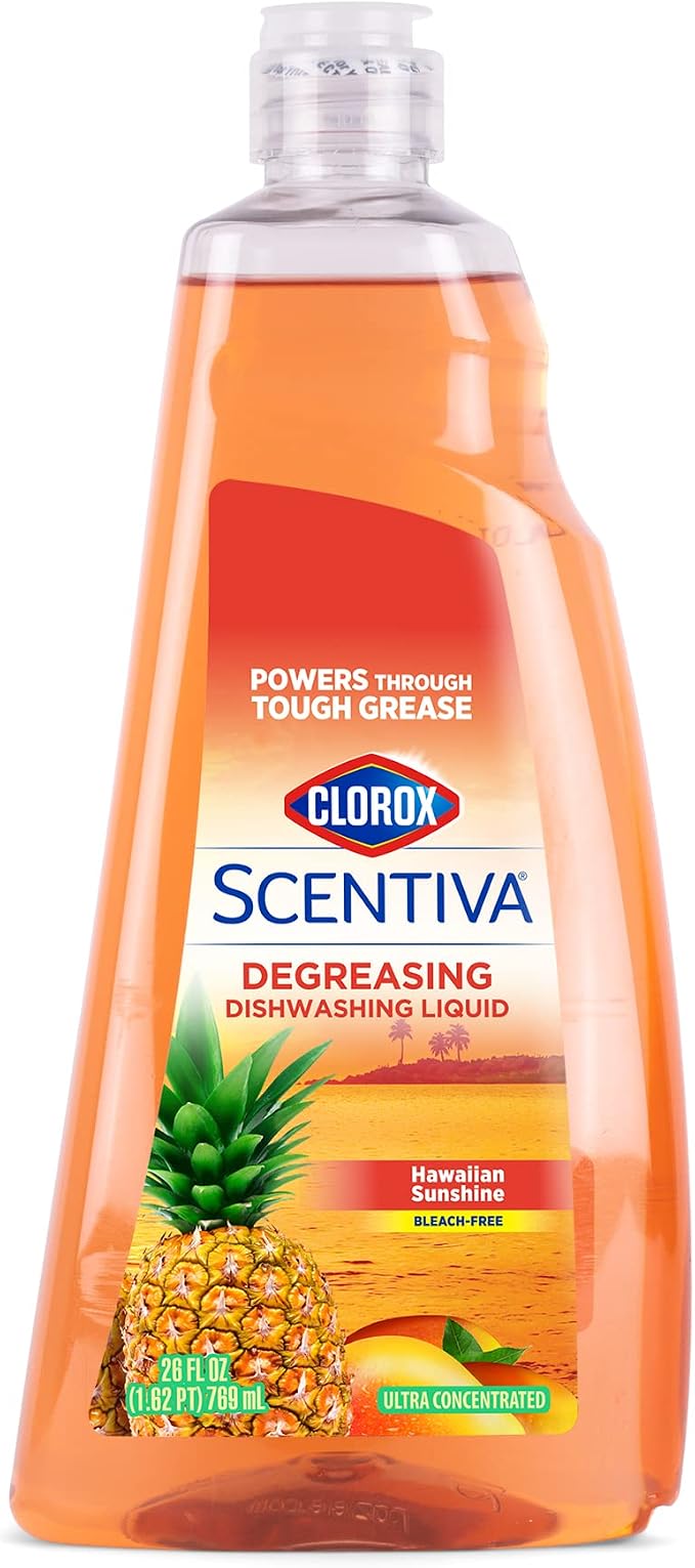 Clorox Scentiva Liquid Dish Soap, Hawaiian Sunshine Scent, 26 Fl Oz | Ultra-concentrated formula, bleach-free, cuts through food residue, gentle on hands