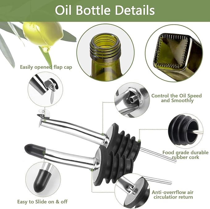 Leaflai 2 Pcs Green Glass Olive Oil Dispenser and Vinegar Dispenser Set - Image 3