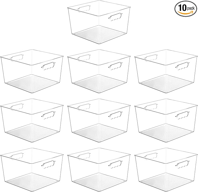 Vtopmart 10 Pack Extra Large Clear Plastic Storage Bins, 11x11 Cube Acrylic by Vtopmart
