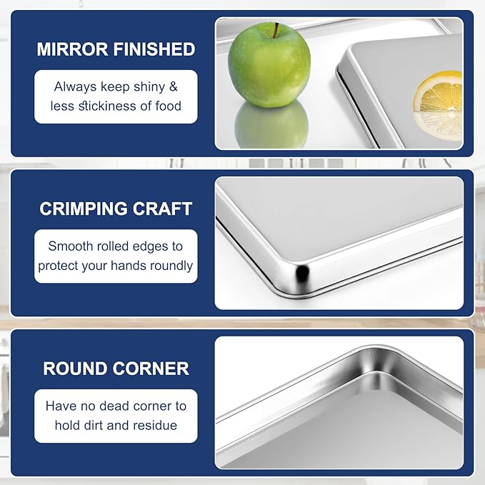P&P CHEF 12.5 Inch Baking Cookie Sheet, Oven Pan Tray Stainless Steel Sheet Pan - Image 3