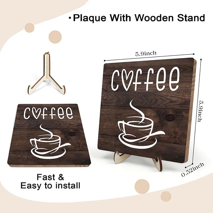 Coffee Bar Sign Plaque Decor, Coffee Bar Accessories, Rustic Wooden Tabletop - Image 2