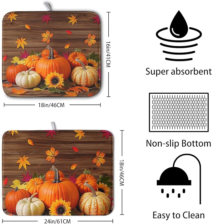 AutumnThanksgiving Pumpkin Dish Drying Mat - Image 2