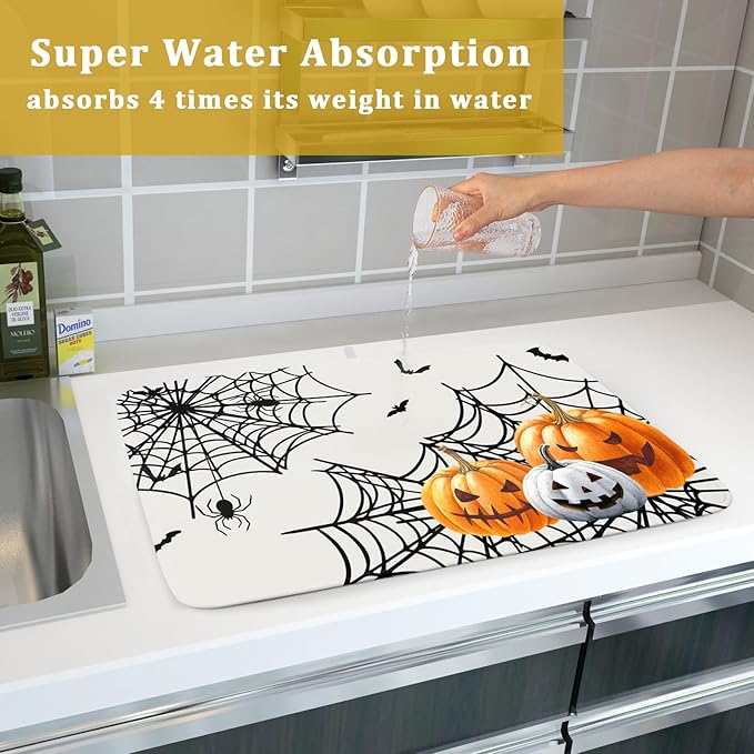 Giwawa Happy Halloween Dish Drying Mat 18"x24" Spooky Colorful Pumpkins - Image 7