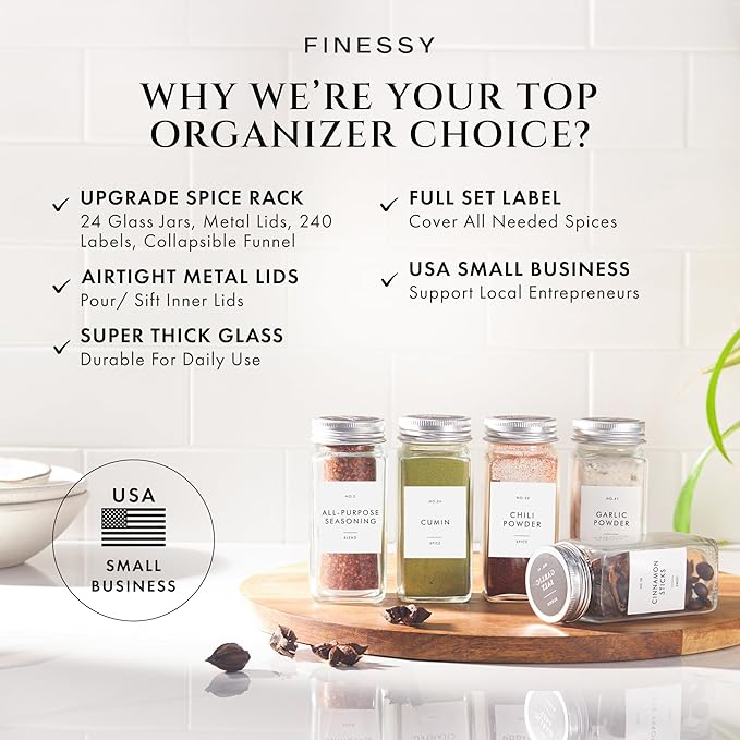 Glass Spice Jars with Labels with Metal Lids and Shakers Minimalist 24 Pack Set - Image 2