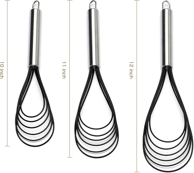 Flat Whisk Set, Stainless Steel 3 Pack 10''+11''+12'' Premium Sturdy-6 Silicone - Image 5