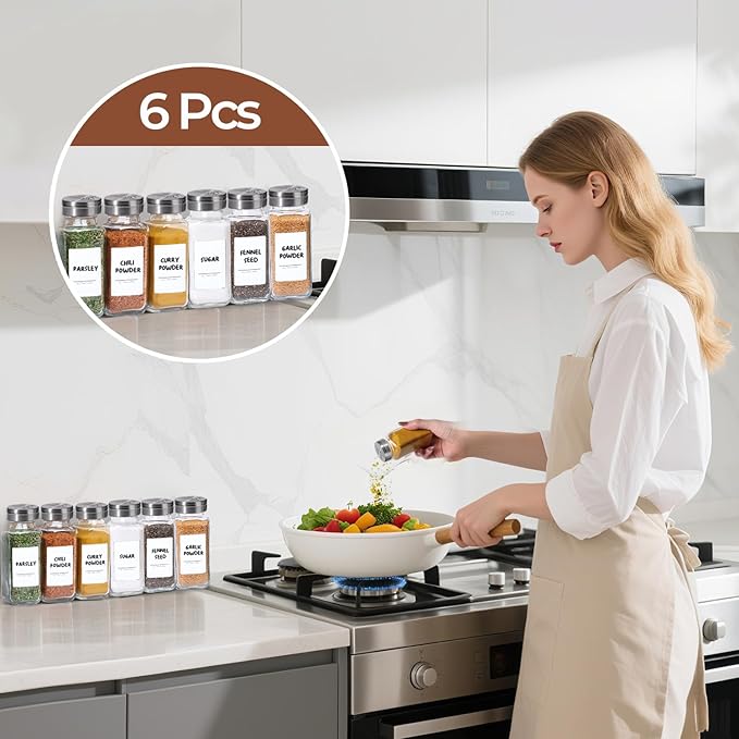 ComSaf Spice Jars with Shaker lids Adjustable, 8oz 6PCS，9 DIY Labels, Spice - Image 7
