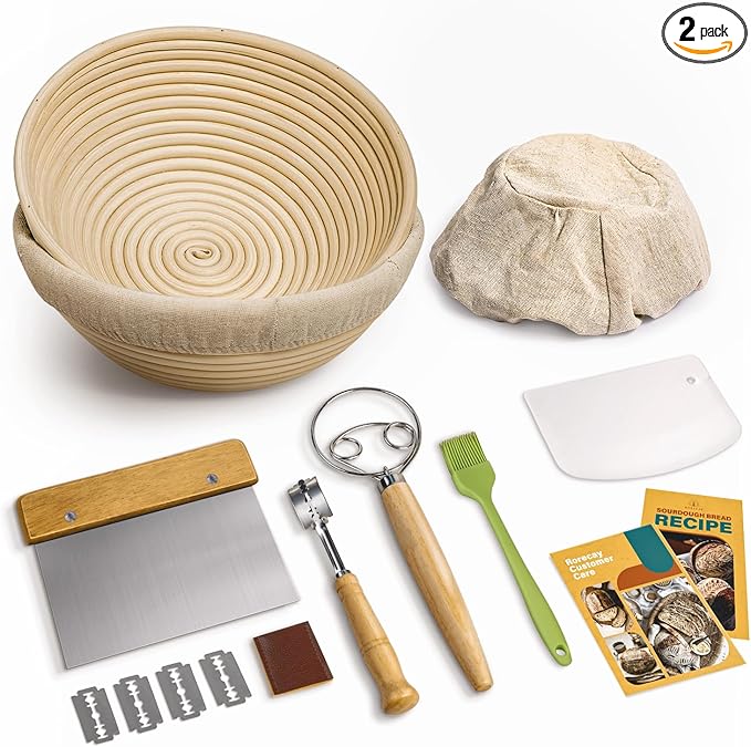 Rorecay Banneton Bread Proofing Baskets Set of 2, 9 Inch Round Cane Sourdough by Rorecay