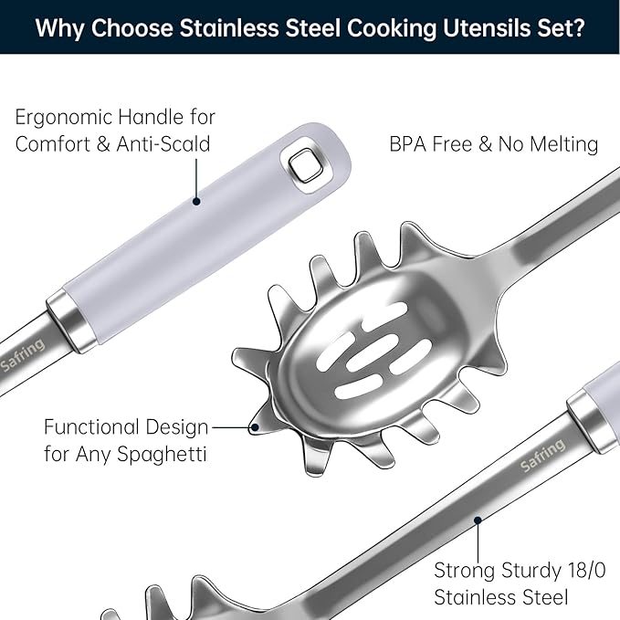 Safring Stainless Steel Soup Ladle and Spaghetti Spoon Set, Heat Resistant - Image 3