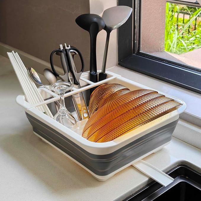 Collapsible Dish Drying Rack, Foldable Dinnerware Drainer Organizer - Image 6