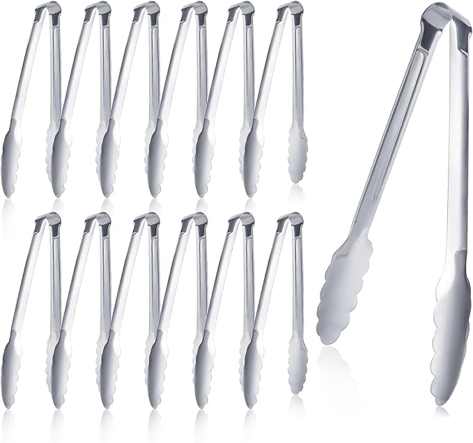 12 pieces Buffet Tongs 9'' Inches Serving Tongs Heavy Duty Stainless steel by XEVOM