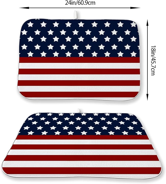 4th of July Dish Drying Mat 18x24 Inch Navy Blue Red Flag Stars Patriotic - Image 2