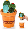 Coloch 5Pcs Ceramic Measuring Spoons in Pot, Cactus Shape Baking Measuring by Coloch