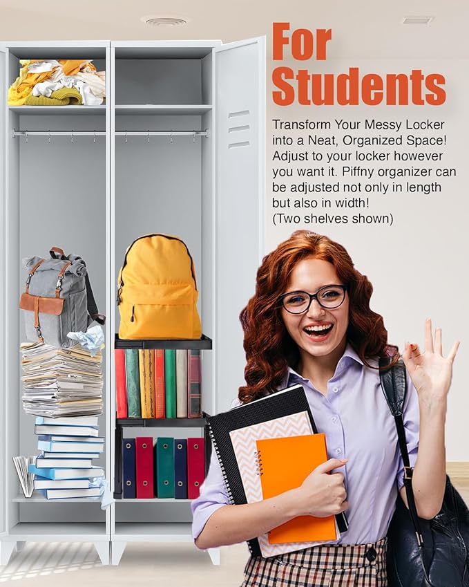 Piffny Locker Organizer Shelf， Adjustable Width and Height, Ideal Locker Shelf - Image 3