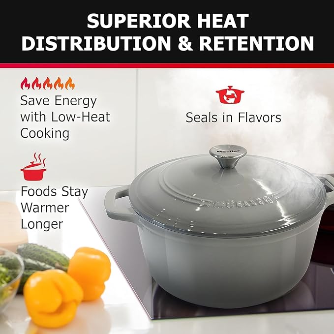 MUELLER HOME 4.5 QT Enameled Cast Iron Dutch Oven, Heavy-Duty Casserole Dish - Image 2