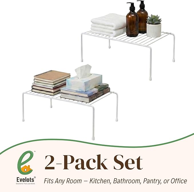 Evelots Wire Rack Cabinet Shelf Organizer -2 Pack Sturdy Metal Cabinet Riser - Image 7