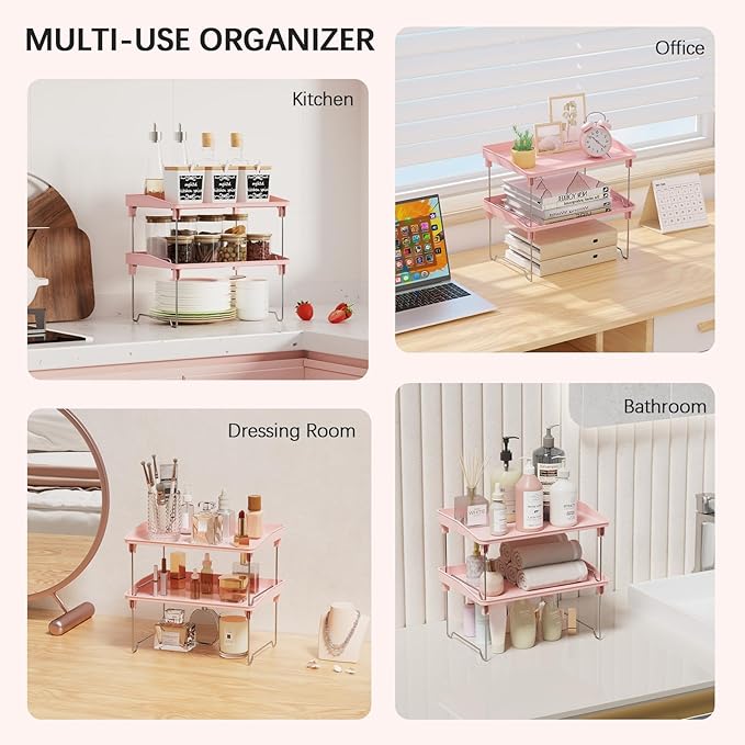 STARLATTA 2 Pcs Cabinet Organizer Shelf，Stackable Kitchen Counter Shelves - Image 6