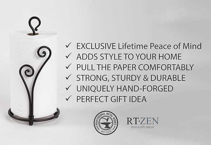 RTZEN Matte Black Paper Towel Holder Countertop - Image 2