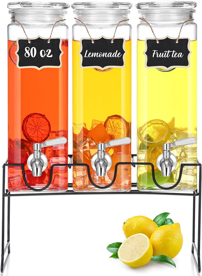 3 Pack 80 oz Tall Glass Drink Dispenser - Image 2