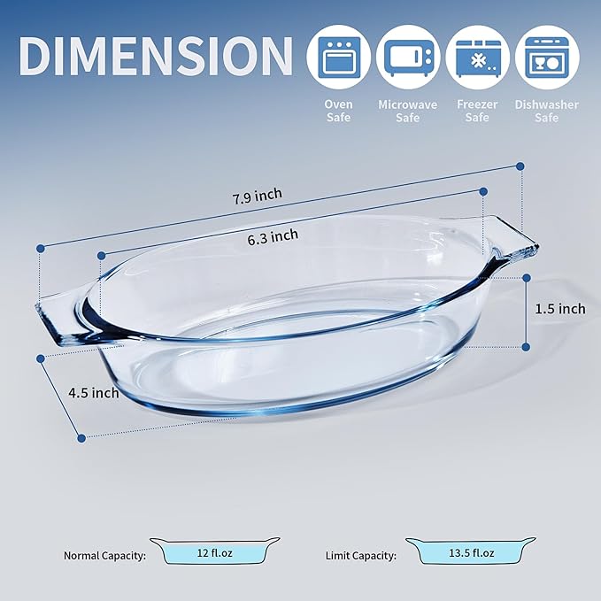 Mini Casserole Dish Oval 2 Pack, 13oz Glass Baking Dish, Banana Split Bowls - Image 3