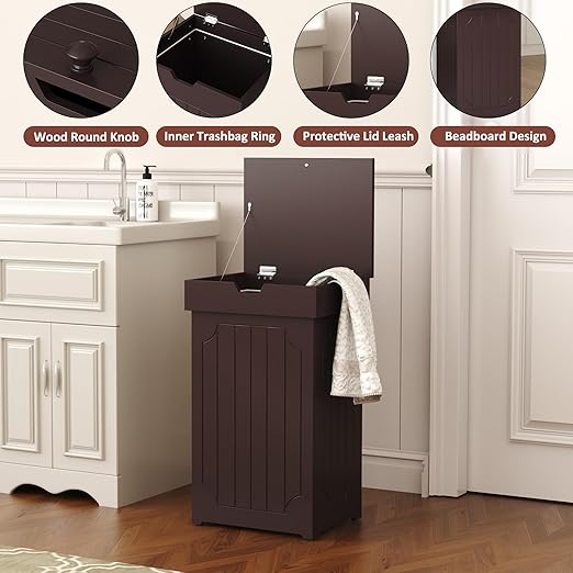Function Home Trash Can Cabinet, 13 Gallon Kitchen Garbage Can, Wood Recycling - Image 8