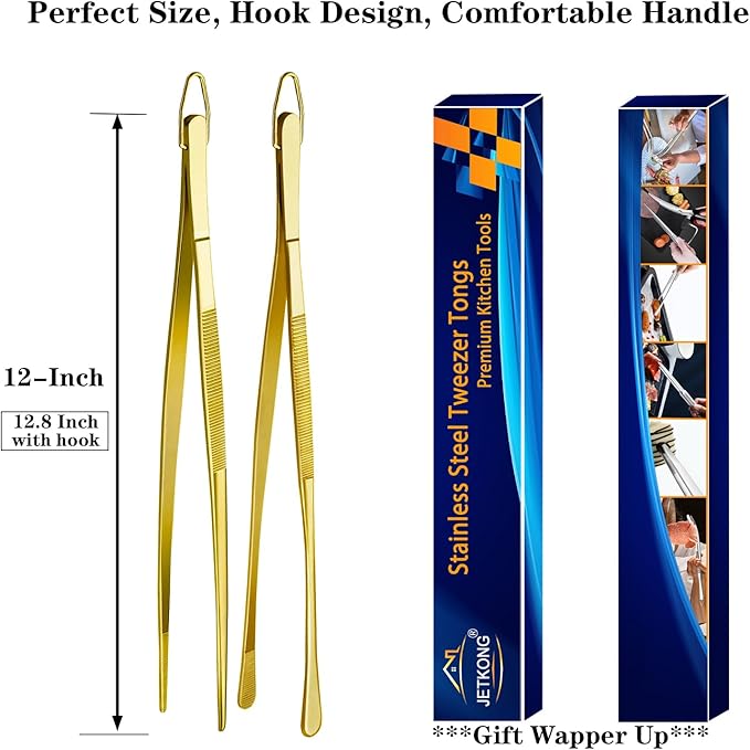 JETKONG 2 Pcs 12-Inch Cooking Tweezers Stainless Steel Food Tweezers Kitchen - Image 7