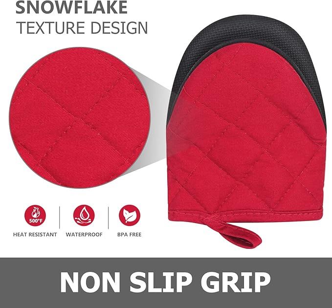 Short Oven Mitts, Heat Resistant 500°F, Silicone Grip Kitchen Gloves, Non-Slip - Image 4