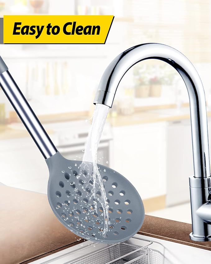 Kitchen Ladle Strainer Set of 2 Large Slotted Spoon - Image 5