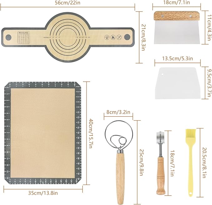 Bread Making Tools Set of 7, Including Silicone Pastry Mat, Round Baking Mat - Image 5
