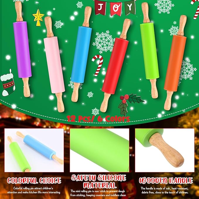 Dandat 12 Pcs Small Rolling Pin Kids 12 Inch Mini Silicone Rolling Pin - Image 3