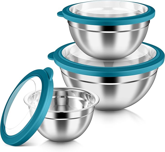 HaWare Mixing Bowls with Airtight Clear Lids, 6-Piece Stainless Steel Strong by HaWare